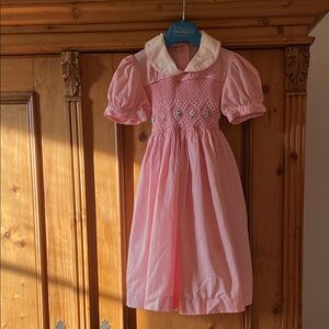 Pink Smocked Dress with White Collar